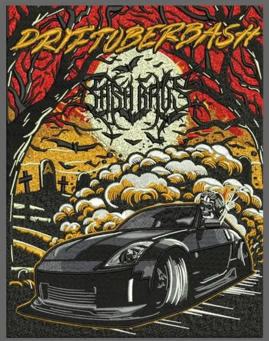 Digitized Halloween-themed drift car graphic design